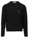 Vivienne Westwood 'alex' Black Crewneck Sweater With Orb Logo Detail On The Front