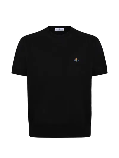 Vivienne Westwood Mens Black Embroidered-orb Crew-neck Cotton T-shirt In Multi