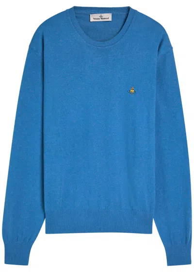 Vivienne Westwood Alex Logo Wool And Cashmere-blend Jumper In Blue