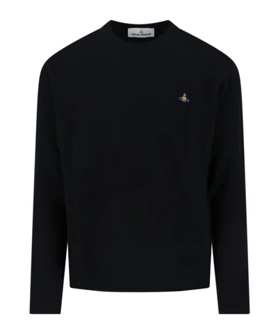 Vivienne Westwood Crewneck Sweater With Embroidered Emblem And Ribbed Details In Black