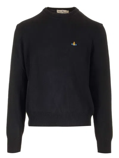 Vivienne Westwood Crewneck Sweater With Embroidered Emblem And Ribbed Details In Black