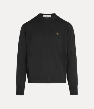 Vivienne Westwood Crewneck Sweater With Embroidered Emblem And Ribbed Details In Black