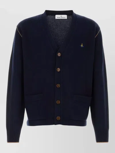 Vivienne Westwood Alex Wool Blend Cardigan Contrast Stitching In Black
