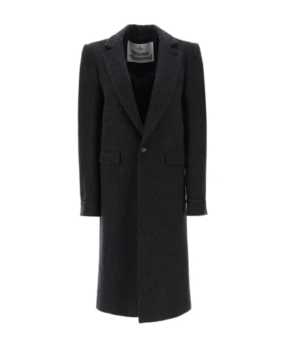 コート Vivienne Westwood Women's ALIEN TEDDY Check Coat Vivienne Westwood Alien Teddy Single-breasted Coat In Grey