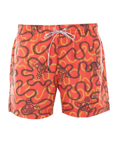Vivienne Westwood Allover Printed Drawstring Swim Shorts In Red