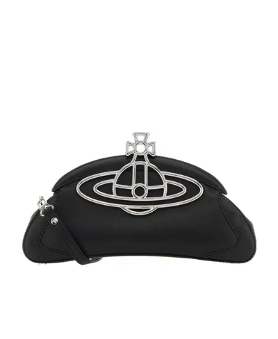 Vivienne Westwood Amber Orb-plaque Clutch Bag In Black