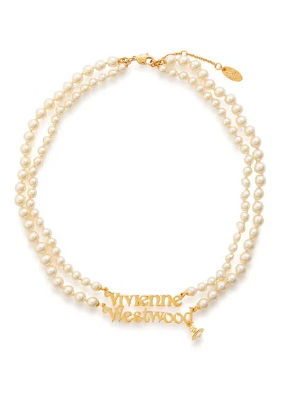 Vivienne Westwood Amelia Logo Faux Pearl Bracelets In Gold