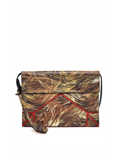 Vivienne Westwood Amy Crossbody Clutch With Textured Leather And Geometric Accents In Brown