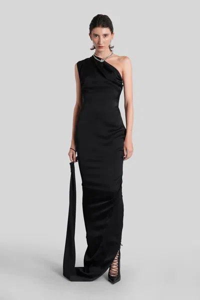 Vivienne Westwood Long One Shoulder Draped Satin Dress In Black