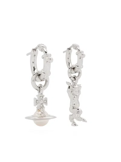 Vivienne Westwood Anglo Pearl Earrings In Silver