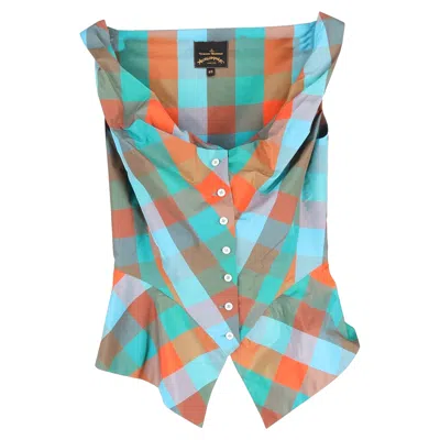 Vivienne Westwood Anglomania Checked Peplum Top In Multicolor Polyester In Blue