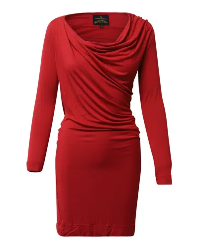 Vivienne Westwood Anglomania Draped Long Sleeve Dress In Red Viscose