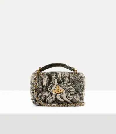 Vivienne Westwood Anita Small Chain Shoulder Bag Venus Wool Jacquard Cream-black In Multi