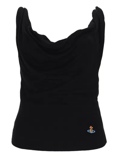 Vivienne Westwood Anna Draped Cowl Neck Viscose Top In Blue