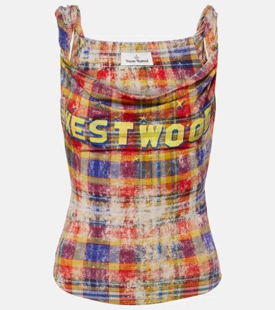 Vivienne Westwood Anna Logo Tartan Jersey Top In Multi
