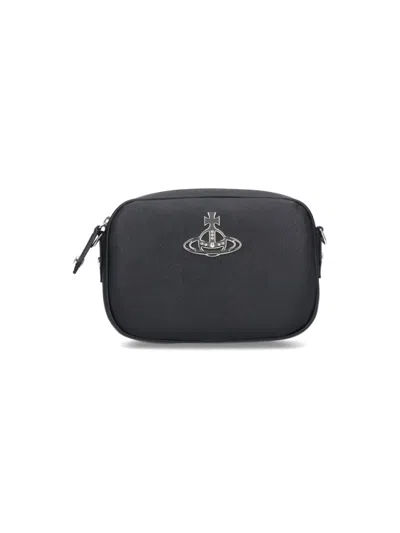 Vivienne Westwood "anna" Shoulder Bag In Black Cotton Blend