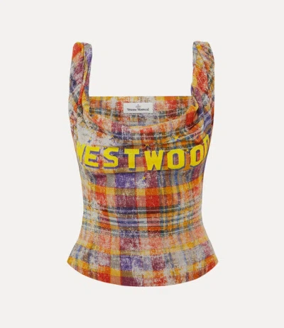 Vivienne Westwood Anna Top Print Fluid Jersey Distressed-tartan Xl Women In Brown