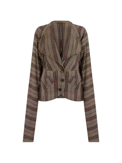 Vivienne Westwood Appetizer Check-pattern Button-up Blazer In Brown