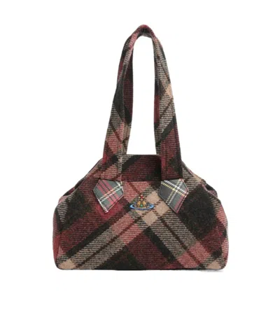 Vivienne Westwood Archive Harris Tweed Check Medium Shoulder Bag In Black