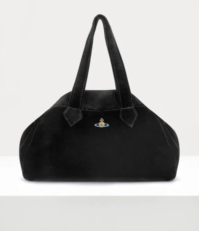 Vivienne Westwood Archive Large Yasmine Handbag Velvet Black In Black