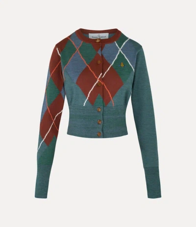 Vivienne Westwood Argyle Cropped Cardigan Wool Xl Women In Green