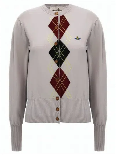 VIVIENNE WESTWOOD ARGYLE KNIT CARDIGAN WITH WOODEN BUTTON CLOSURE
