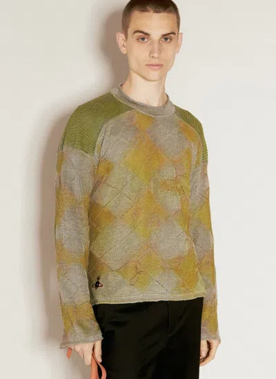 Vivienne Westwood Argyle Knit Sweater In Grey