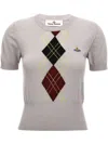 Vivienne Westwood Mens Pigeon Grey Argyle-pattern Orb-embroidery Cotton-blend Knitted Top In Grey