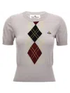 Vivienne Westwood Mens Pigeon Grey Argyle-pattern Orb-embroidery Cotton-blend Knitted Top In Multicolor