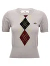Vivienne Westwood Mens Pigeon Grey Argyle-pattern Orb-embroidery Cotton-blend Knitted Top In Multicolor