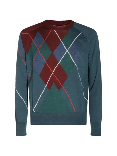 Vivienne Westwood Argyle-pattern Orb-embroidered Sweater In Blue