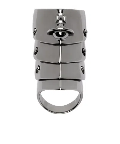 Vivienne Westwood Armor Shaped Ring In Gray