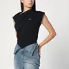 Vivienne Westwood 'hebo' Black T-shirt With Asymmetric Ruched Short Sleeves And Orb Logo On The Front