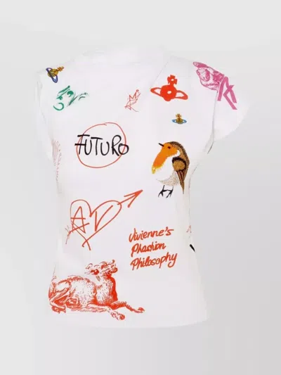 VIVIENNE WESTWOOD ASYMMETRIC CAP SLEEVE GRAPHIC PRINT TOP