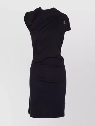 Vivienne Westwood Asymmetric Crewneck Mini Dress With Embroidered Logo In Black