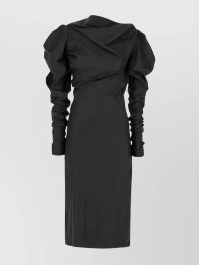 Vivienne Westwood Asymmetric Neckline Long Dress With Side Slit In Black