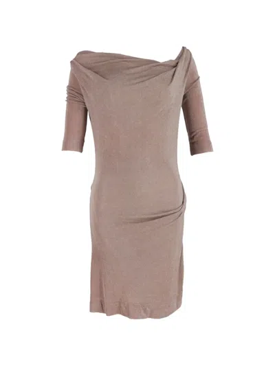 Pre-owned Vivienne Westwood Asymmetric-neckline Midi Dress In Neutral