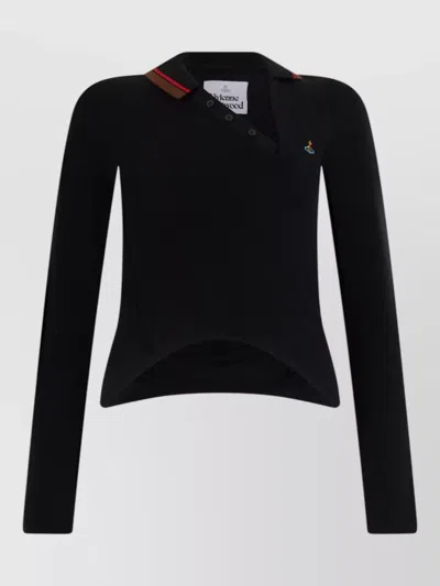 Vivienne Westwood Asymmetric V-neck Long-sleeve Polo Shirt In Black