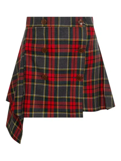 Vivienne Westwood Asymmetric Wrap Skirt With Check Pattern And Button Fastening In Multi