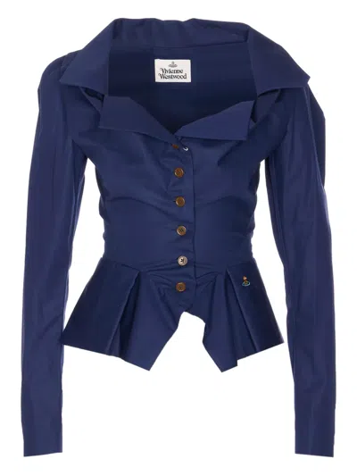 Vivienne Westwood Monday Ruffled Button-detailed Shirt In Blue