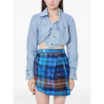 Vivienne Westwood Asymmetrical Cropped Cotton Shirt In Blue