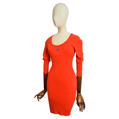 Pre-owned Vivienne Westwood A/w 1989 - 1990  Red Knit Orb Detail Vintage Body Con Dress