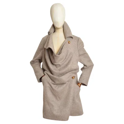 Pre-owned Vivienne Westwood A/w 2015  Beige Wool Cream Wonky Asymmetric Coat - Jacket In White