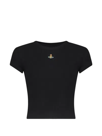 Vivienne Westwood Baby Peru Orb-embroidered Ribbed T-shirt In Black