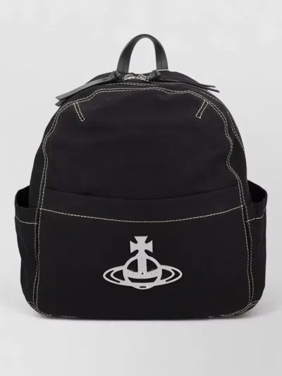 Vivienne Westwood Backpack Contrast Stitching Side Pockets Handle In Black