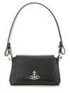 Vivienne Westwood Hazel Small Black Embossed Croc Shoulder Bag In Black