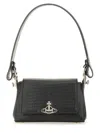 Vivienne Westwood Hazel Small Black Embossed Croc Shoulder Bag In Black