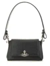 Vivienne Westwood Hazel Small Black Embossed Croc Shoulder Bag In Black