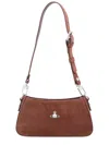 Vivienne Westwood Rectangular Suede Shoulder Bag With Adjustable Strap In Brown