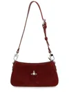Vivienne Westwood Rectangular Suede Shoulder Bag With Adjustable Strap In Burgundy